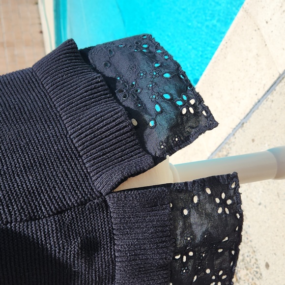 Loft Black Sweater with Eyelet Lace Hem - Size Medium - Picture 6 of 9